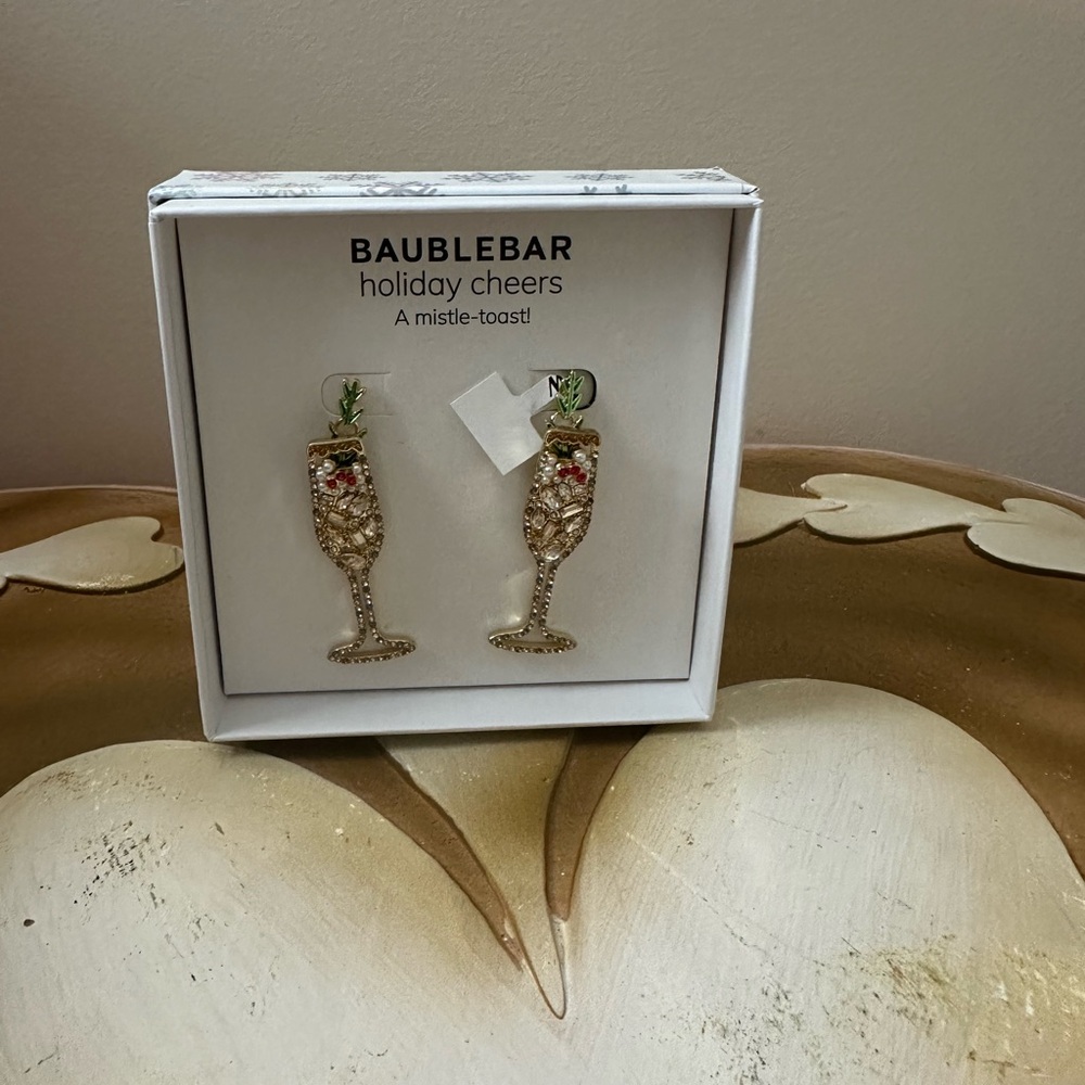 BaubleBar Gold and Green Holiday Earrings